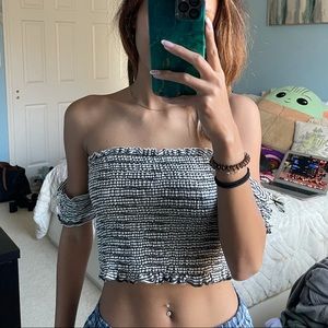 Black & White Stripped Off the Shoulder Crop Top